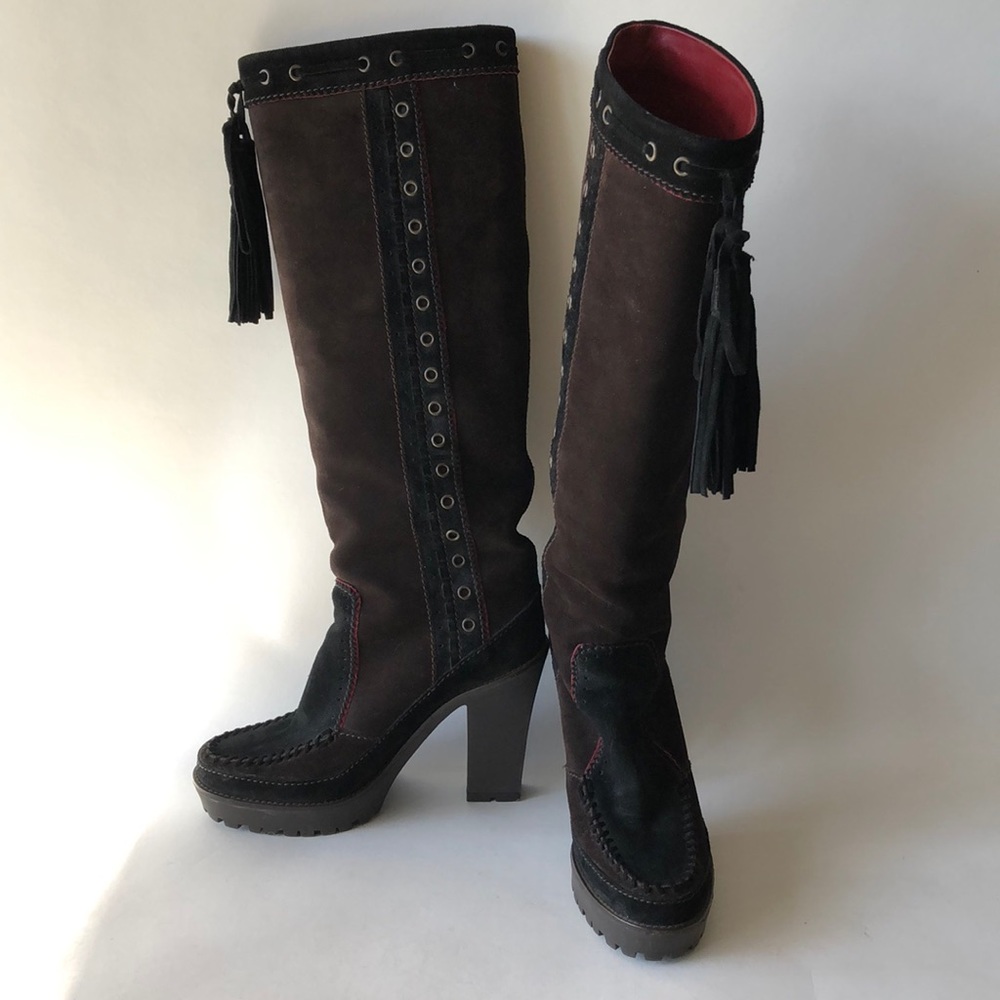 Yves Saint Laurent YSL Suede Grommet Studded Boots